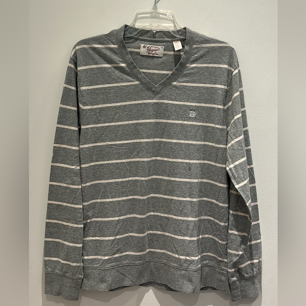 Original Penguin Charcoal and White Striped Long Sleeve Shirt